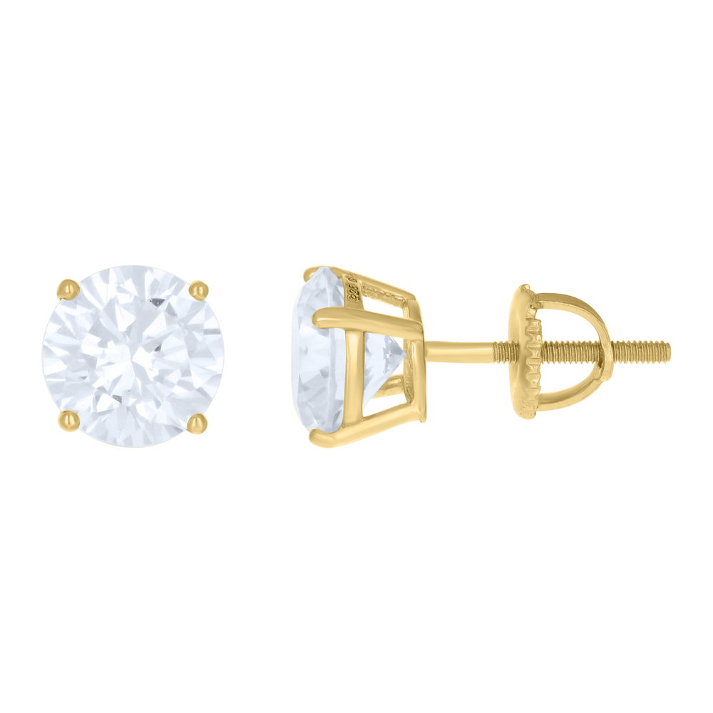 925 Sterling Silver YellowTone Women Cubic Zirconia Round Classic Studs Earrings
